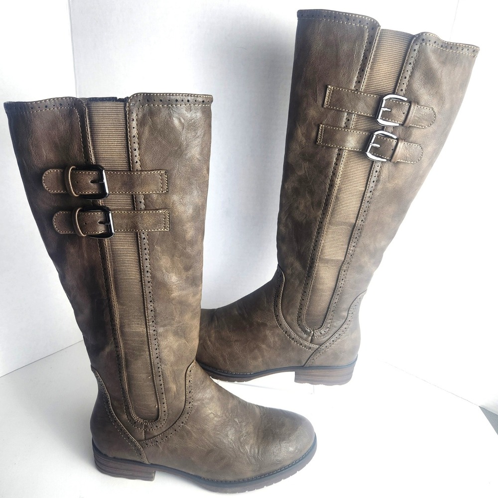 Patrizia Distressed Brown Faux Leather Tall Riding Boots Fur Lined Womens 8